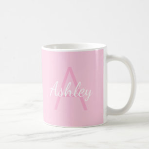 Süßes monogrammiertes Mädchenname   Sanftes Rosa & Kaffeetasse