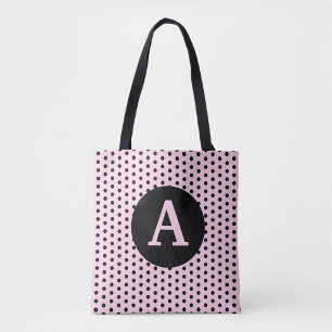 Süßes monogrammiertes Rosa mit schwarzen Punkten Tasche
