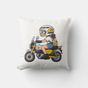 Süßes Motorrad Mädchen – Cartoon auf gelbem Mini-M Kissen