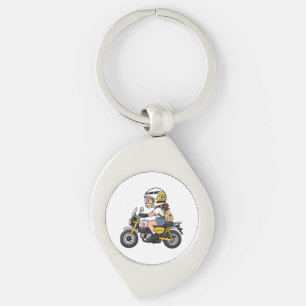 Süßes Motorrad Mädchen – Cartoon auf gelbem Mini-M Schlüsselanhänger