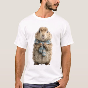 Süßes Murmeltier mit blauem gestricktem Schal T-Shirt