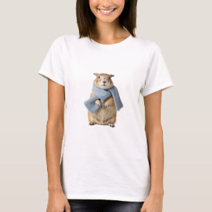 Süßes Murmeltier mit blauem gestricktem Schal T-Shirt
