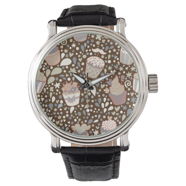 Süßes Muster aus leckeren Kuchen Armbanduhr (Vorderseite)