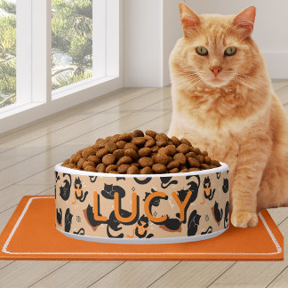 Süßes Muster Orange Schwarze Katze Napf