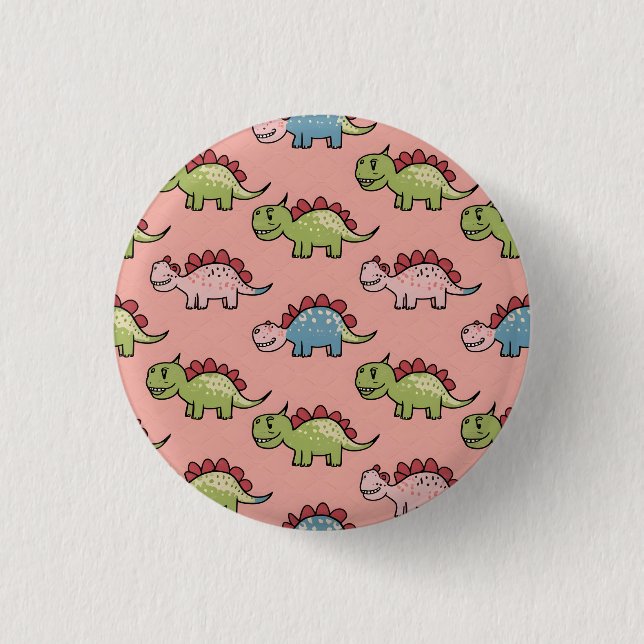 Süßes nahtloses Dinosaurier-Muster Button (Vorderseite)