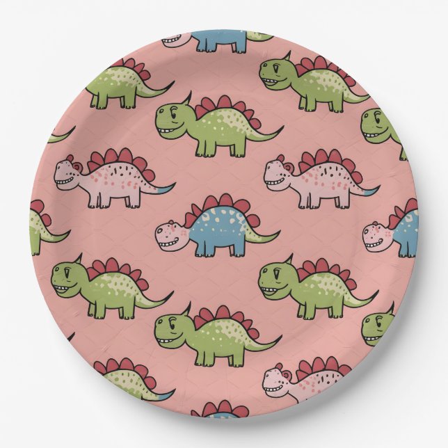 Süßes nahtloses Dinosaurier-Muster Pappteller (Vorderseite)