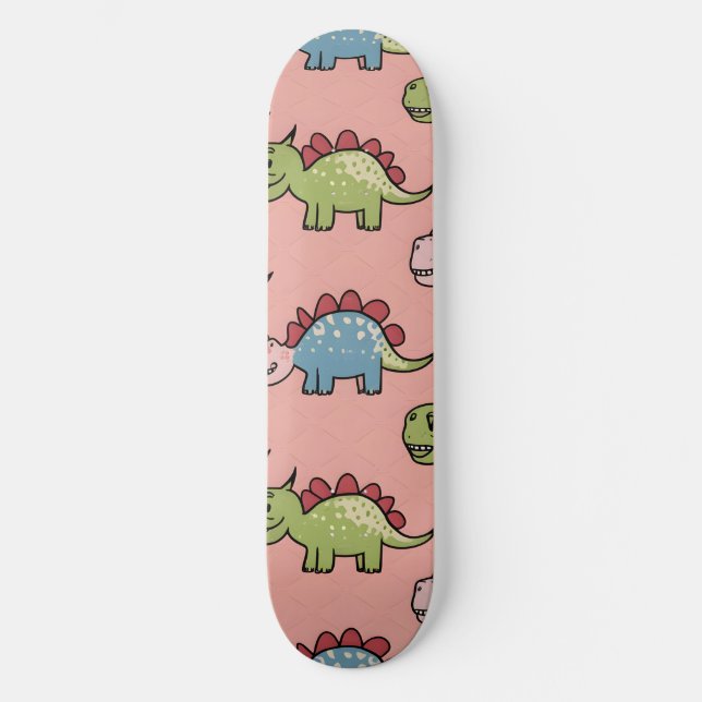 Süßes nahtloses Dinosaurier-Muster Skateboard (Vorderseite)