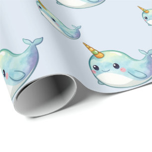 Süßes Narwal-Fisch-Muster Aquarell unter dem Meer Geschenkpapier