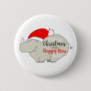 Süßes Nashorn Cartoon Lustiges Frohe Weihnachten Button