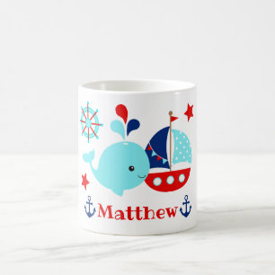 Süßes nautisches blaues Wal- und Anker-Muster Kaffeetasse