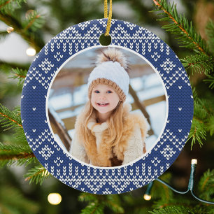 Süßes Navy-Nordic-Schneeflocken-Pullover-Muster-Fo Keramikornament