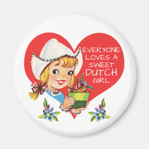 Süßes niederländisches Mädchen Vintage-Tulpen Meis Magnet