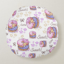 Süßes niedliches Donut-Baby-Mädchen-Muster in Weiß Rundes Kissen