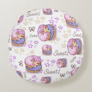 Süßes niedliches Donut-Baby-Mädchen-Muster in Weiß Rundes Kissen