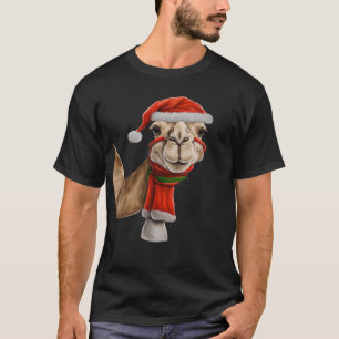 Süßes niedliches Kamel mit Weihnachtsmannmütze Wei T-Shirt