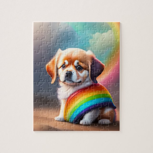 Süßes Niedliches Kleinkind mit Regenbogen (Vertikal)