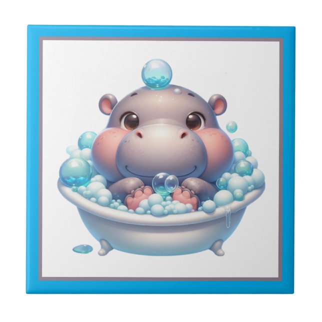 Süßes Nilpferd Badewanne Badezimmer  Fliese (Vorderseite)