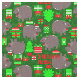 süßes Nilpferd frohe Weihnachten Hippopotamus  Stoff
