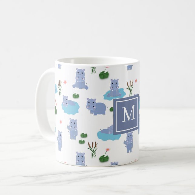 Süßes Nilpferd-Monogramm-Initial Kaffeetasse (Vorderseite Links)