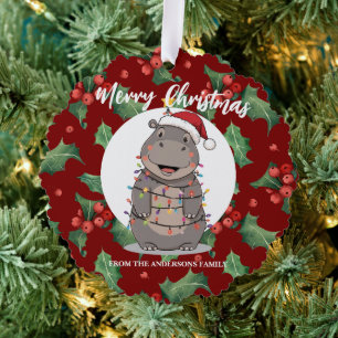Süßes Nilpferd Weihnachtsbaum Zoo Tier Xmas Reicht Ornament Karte