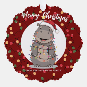 Süßes Nilpferd Weihnachtsbaum Zoo Tier Xmas Wohlst Ornament Karte