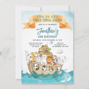 Süßes Noahs Arche 2. Geburtstag Zwei bei Zwei Aben Einladung