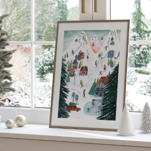 Süßes nordisches Eislauf-Dorf Weihnachten Poster