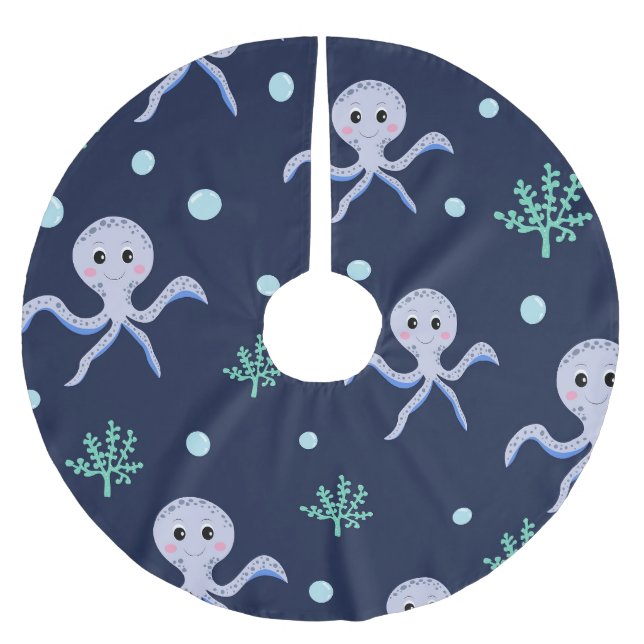 Süßes Octopus-Muster Polyester Weihnachtsbaumdecke (Vorderseite)