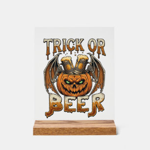 Süßes oder Bier Halloween-Kürbis-Skelett-Flügel-Ta Acrylschild