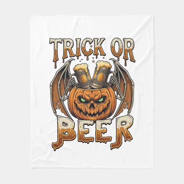 Süßes oder Bier Halloween-Kürbis-Skelett-Flügel-Ta Fleecedecke (Vorderseite)