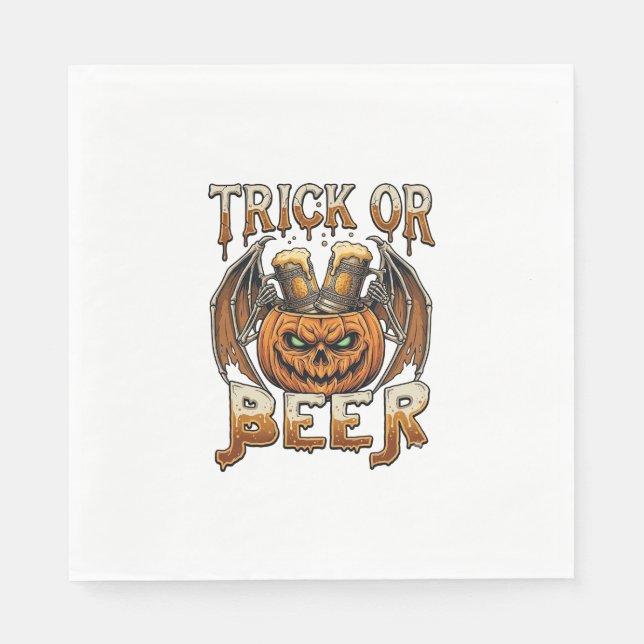 Süßes oder Bier Halloween-Kürbis-Skelett-Flügel-Ta Serviette (Vorderseite)
