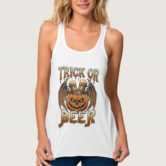 Süßes oder Bier Halloween-Kürbis-Skelett-Flügel-Ta Tank Top (Vorderseite)