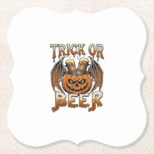 Süßes oder Bier Halloween-Kürbis-Skelett-Flügel-Ta Untersetzer