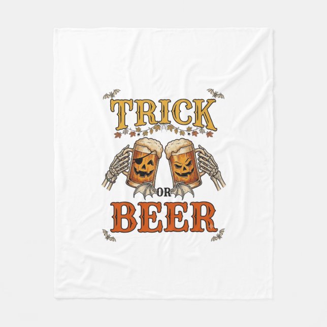 Süßes oder Bier Halloween-Kürbis-Tasse Skeletthänd Fleecedecke (Vorderseite)