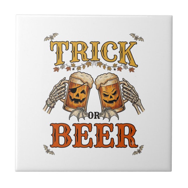 Süßes oder Bier Halloween-Kürbis-Tasse Skeletthänd Fliese (Vorderseite)