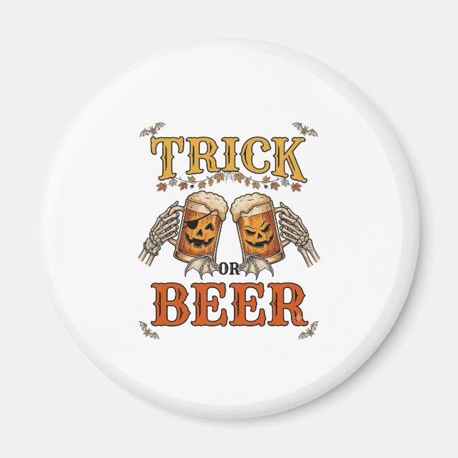 Süßes oder Bier Halloween-Kürbis-Tasse Skeletthänd Magnet (Vorne)