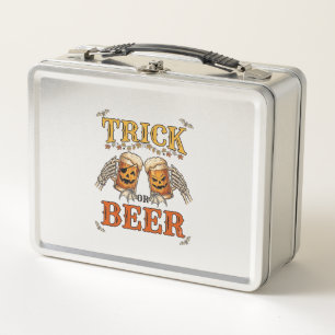 Süßes oder Bier Halloween-Kürbis-Tasse Skeletthänd Metall Brotdose