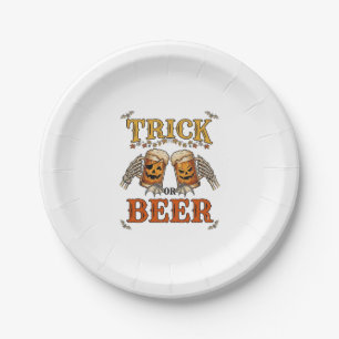 Süßes oder Bier Halloween-Kürbis-Tasse Skeletthänd Pappteller