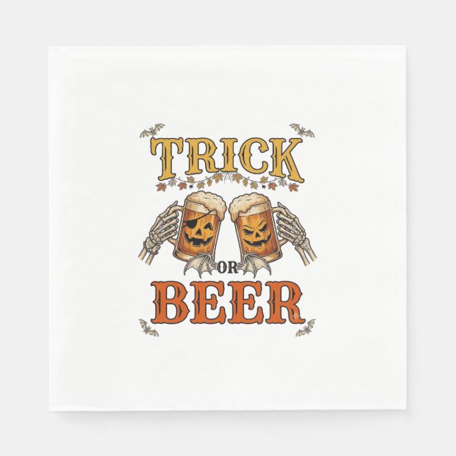 Süßes oder Bier Halloween-Kürbis-Tasse Skeletthänd Serviette (Vorderseite)