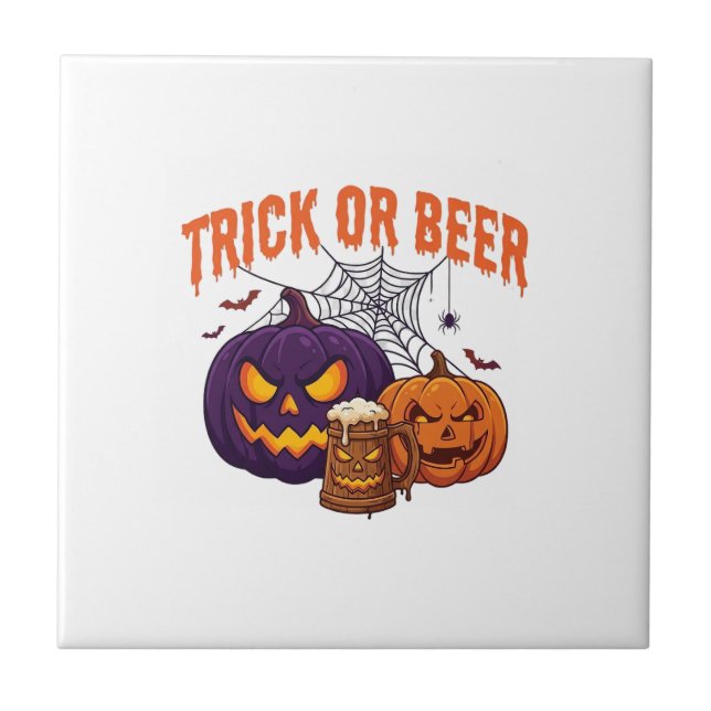 Süßes oder Bier Halloween-Kürbis-Tasse Spinnennetz Fliese (Vorderseite)