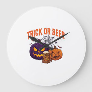 Süßes oder Bier Halloween-Kürbis-Tasse Spinnennetz Große Wanduhr