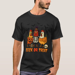 Süßes oder Huhn Lustiger Halloween-Skelett-Hühner- T-Shirt