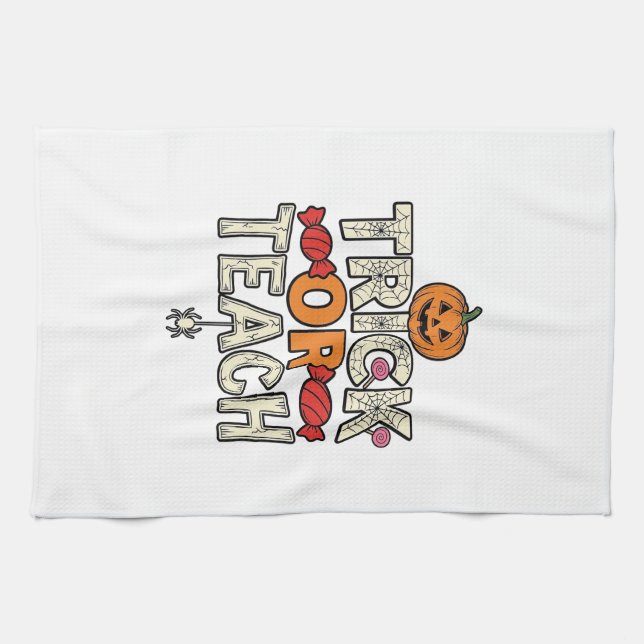 Süßes oder Lehrendes Halloween Lehrer Vintage Vekt Geschirrtuch (Horizontal)