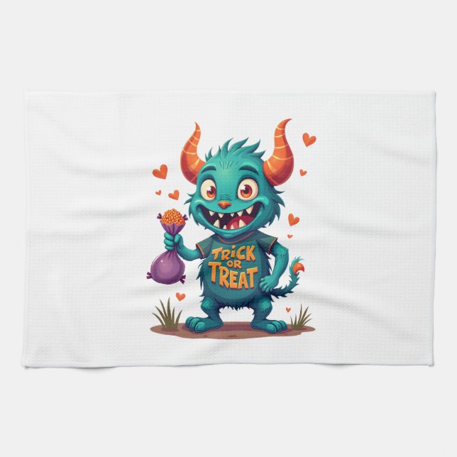 Süßes oder Saures Candy Monster � Halloween T-Shir Geschirrtuch (Horizontal)