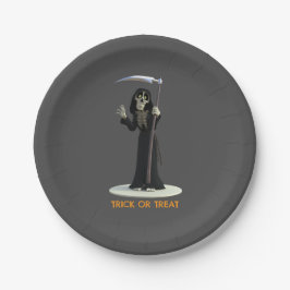 Süßes oder Saures. Cartoon-Sense-Reaper Pappteller