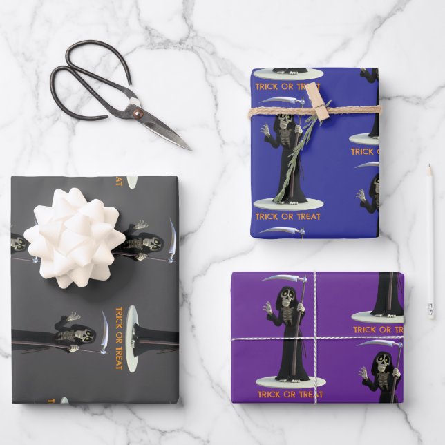 Süßes oder Saures. Cartoon-Todesengel Geschenkpapier Set (Vorderseite)