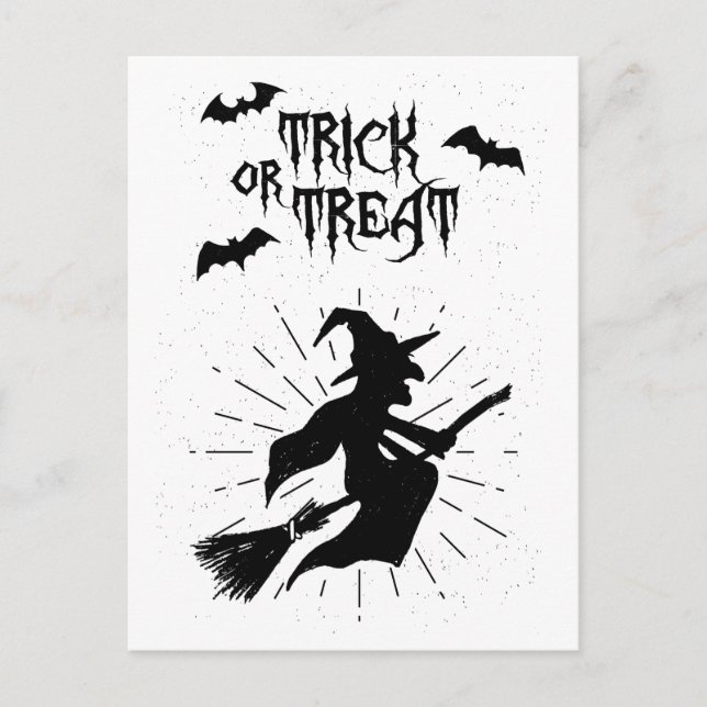 Süßes oder Saures die fliegende Hexe Halloween Postkarte (Vorderseite)