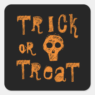 Süßes oder Saures Grunge Orange Schädel Halloween Quadratischer Aufkleber