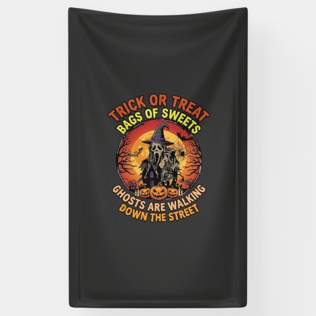 Süßes oder Saures Halloween Geist Kürbis Spukhaus Banner (Vertikal)