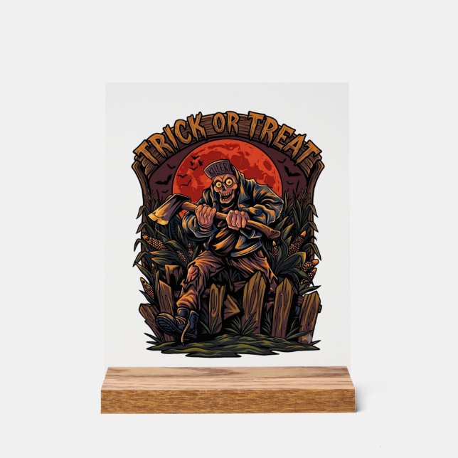 Süßes oder Saures Halloween-Killer-Skelett-Axt Rot Acrylschild (Vorderseite)